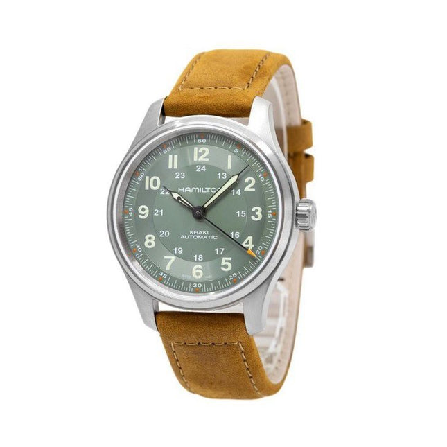 Hamilton Khaki Field Titanium Leather Strap Green Dial Automatic H70545560 100M Men's Watch