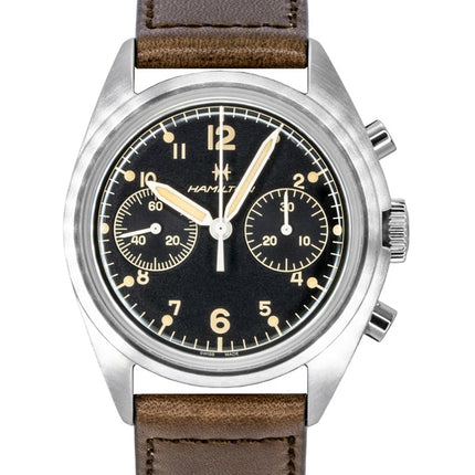 Hamilton Khaki Aviation Pilot Pioneer Chronograph Leather Strap Black Dial Mechanical H76409530 100M Men's Watch