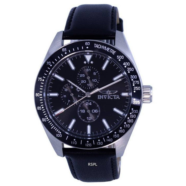 Invicta Aviator Tachymeter Leather Black Dial Quartz INV38976 100M Mens Watch