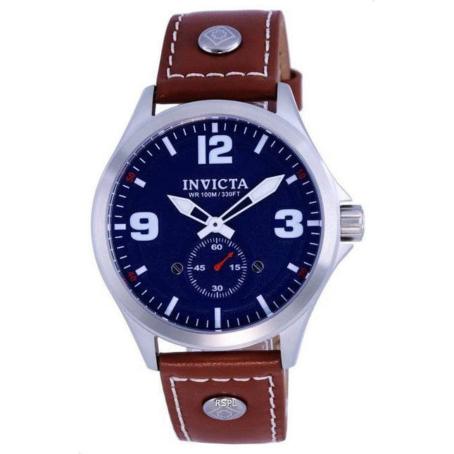 Invicta Aviator Leather Strap Blue Dial Quartz 39185 100M Mens Watch