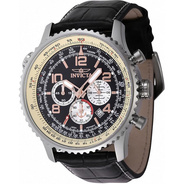 Invicta Ocean Voyage Chronograph Leather Strap Black Dial Quartz Diver's 47255 200M Men's Watch