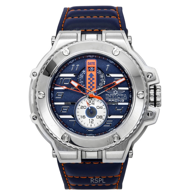 Invicta Racing Downforce GMT Leather Strap Blue Dial Quartz 47378 200M Men's Watch