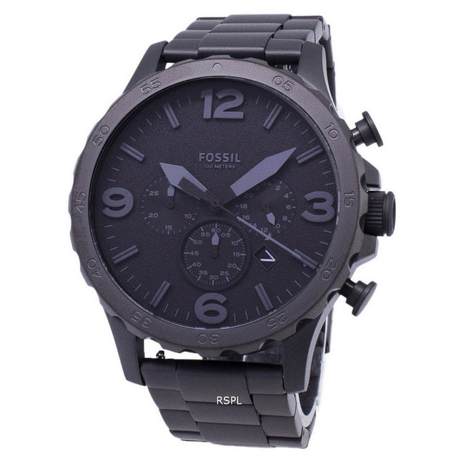 Fossil Nate Chronograph Black Dial Black Ion-plated JR1401 Men's Watch