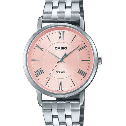 Casio Analog Pink Dial Stainless Steel Quartz LTP-B110D-4A LTPB110D-4 Women's Watch