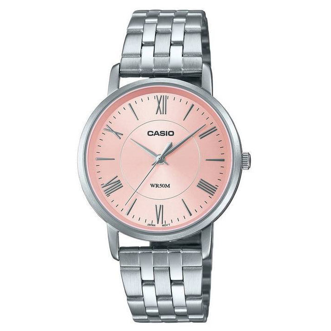 Casio Analog Pink Dial Stainless Steel Quartz LTP-B110D-4A LTPB110D-4 Women's Watch