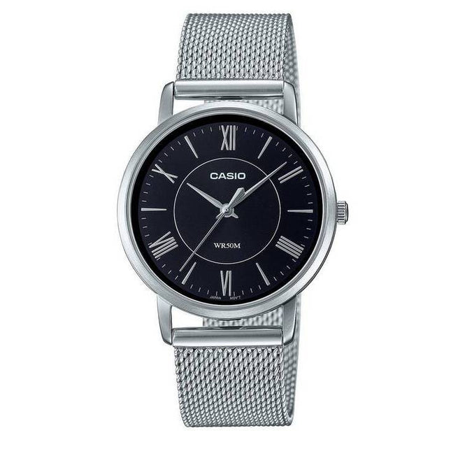 Casio Enticer Stainless Steel Mesh Black Dial Quartz LTP-B110M-1AV LTPB110M-1 Women's Watch