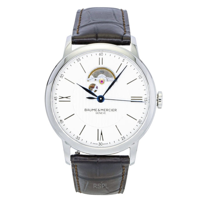 Baume & Mercier Classima Leather Strap Open Heart Silver Dial Automatic M0A10524 Men's Watch