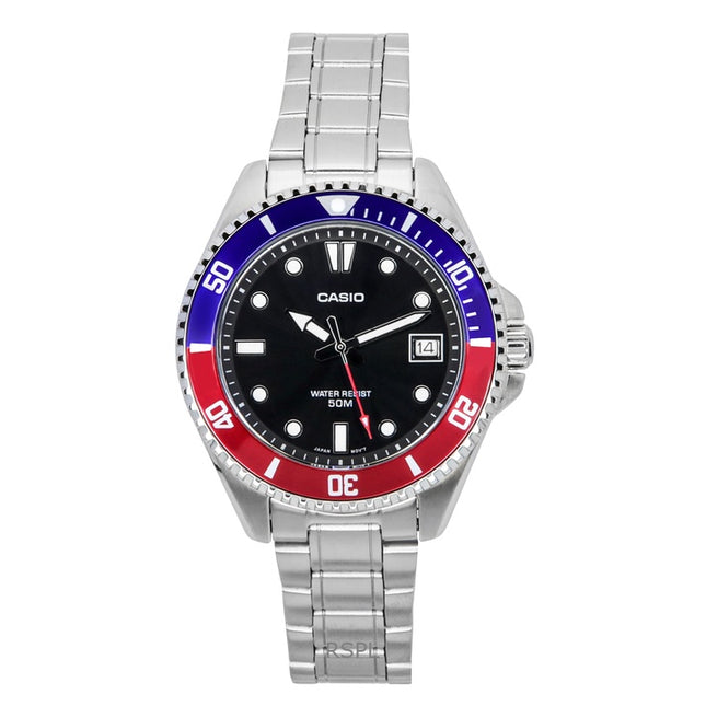 Casio Standard Analog Pepsi Bezel Stainless Steel Black Dial Quartz MDV-10D-1A3 Men's Watch