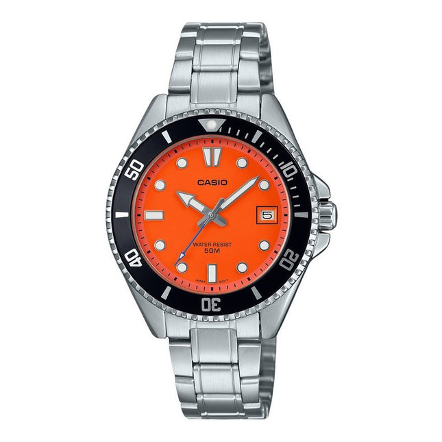 Casio Standard Analog Stainless Steel Orange Dial Quartz MDV-10D-4A1V Men's Watch