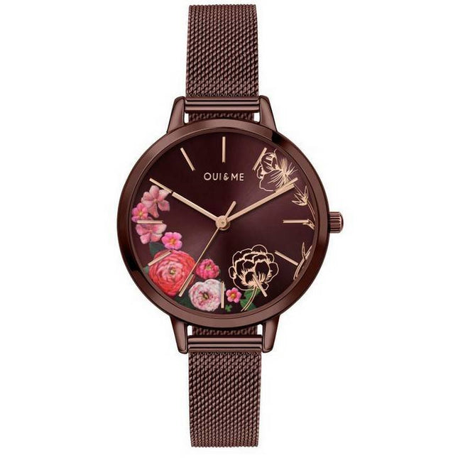 Oui & Me Fleurette Burgundy Sunray Dial Stainless Steel Quartz ME010159 Women's Watch