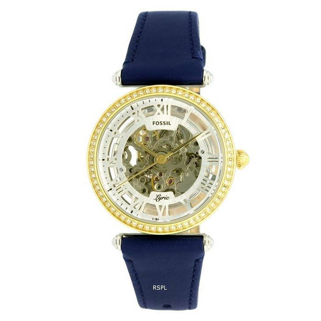 Fossil Lyric Crystal Accents Leather Skeleton Dial Automatic ME3199 Womens Watch