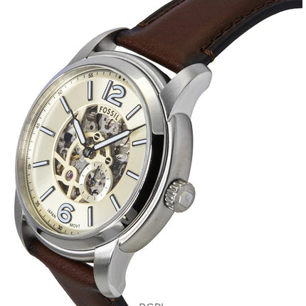 Fossil Heritage Brown Leather Strap Cream Skeleton Dial Automatic ME3264 Men's Watch