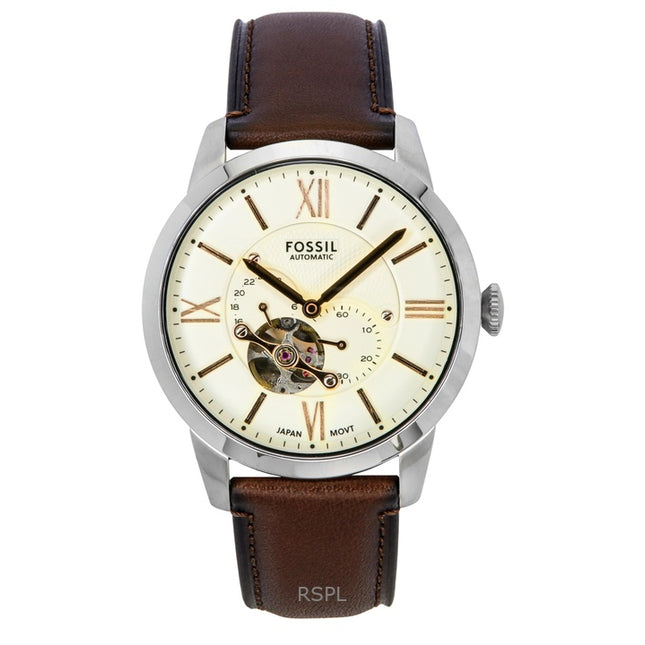 Fossil Townsman Leather Strap Open Heart Cream Dial Automatic ME3266 Men's Watch