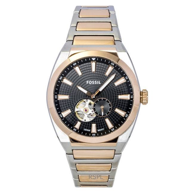 Fossil Everett Two-Tone Stainless Steel Open Heart Black Dial Automatic ME3277 Men's Watch