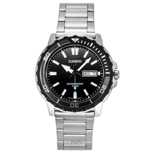 Casio Standard Analog Stainless Steel Black Dial Quartz MTD-125D-1A3V 100M Men's Watch
