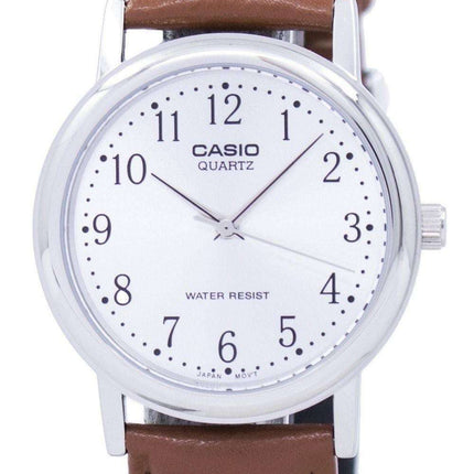 Casio Quartz Silver Dial Brown Leather MTP-1095E-7BDF MTP-1095E-7B Mens Watch