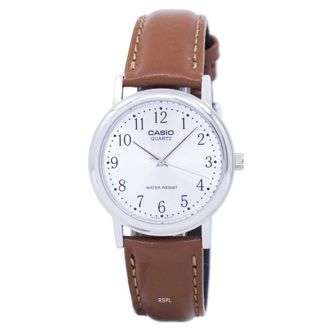 Casio Quartz Silver Dial Brown Leather MTP-1095E-7BDF MTP-1095E-7B Mens Watch
