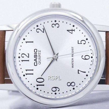Casio Quartz Silver Dial Brown Leather MTP-1095E-7BDF MTP-1095E-7B Mens Watch
