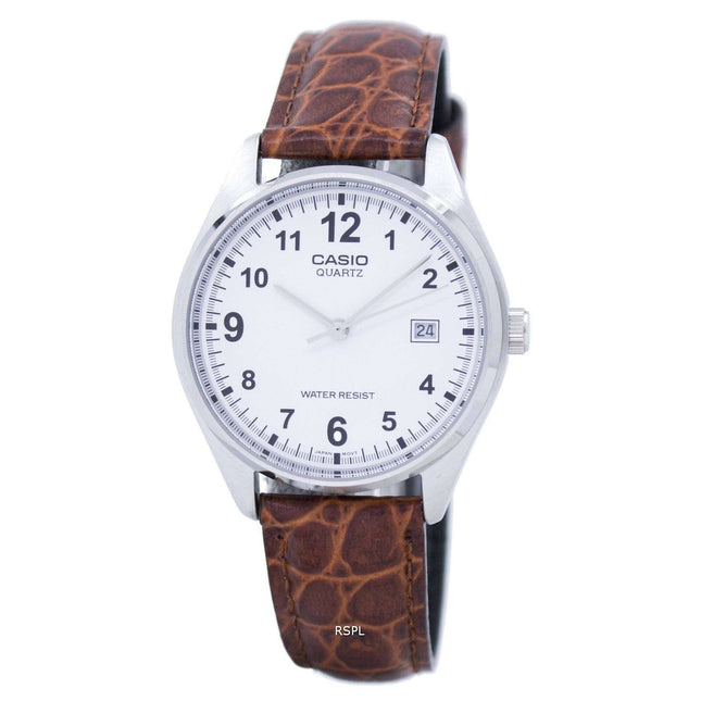Casio Quartz White Dial Brown Leather Strap MTP-1175E-7BDF MTP-1175E-7B Mens Watch