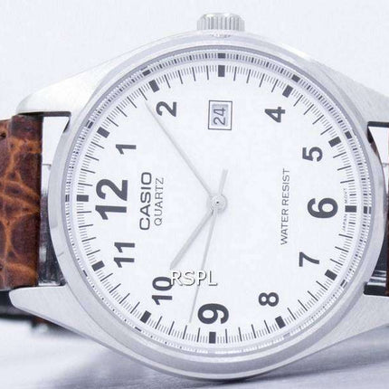 Casio Quartz White Dial Brown Leather Strap MTP-1175E-7BDF MTP-1175E-7B Mens Watch