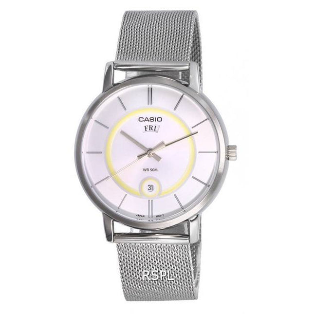 Casio Analog Stainless Steel Mesh Silver Dial Quartz MTP-B120M-7A MTPB120M-7 Mens Watch