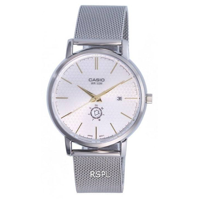 Casio Analog Stainless Steel Mesh Silver Dial Quartz MTP-B125M-7A MTPB125M-7 Mens Watch