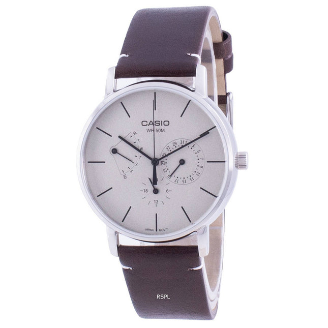 Casio White Dial Leather Strap Quartz MTP-E320L-5E MTPE320L-5 Mens Watch