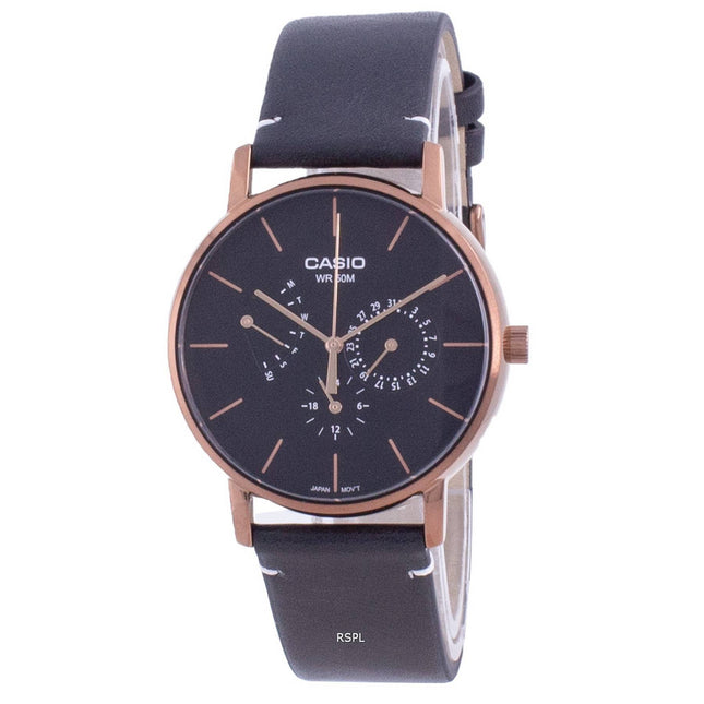 Casio Multi Hands Black Dial Leather Strap Quartz MTP-E320RL-1E MTPE320RL-1 Mens Watch