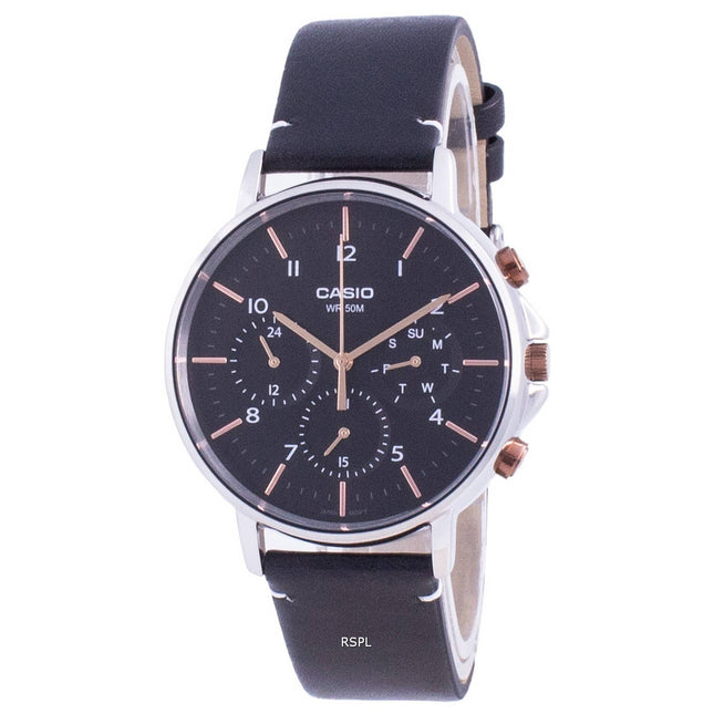 Casio Multi Hands Black Dial Leather Strap Quartz MTP-E321L-1A MTPE321L-1 Mens Watch