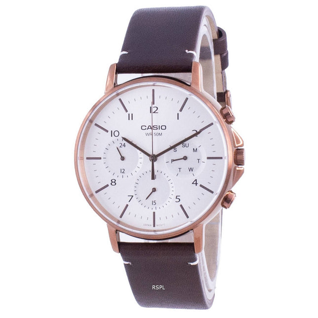 Casio Multi Hands Silver Dial Leather Strap Quartz MTP-E321RL-5A MTPE321RL-5 Mens Watch