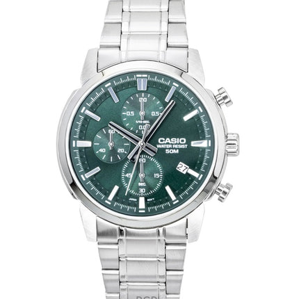 Casio Chronograph Analog Stainless Steel Green Dial Quartz MTP-E510D-3AV Men's Watch