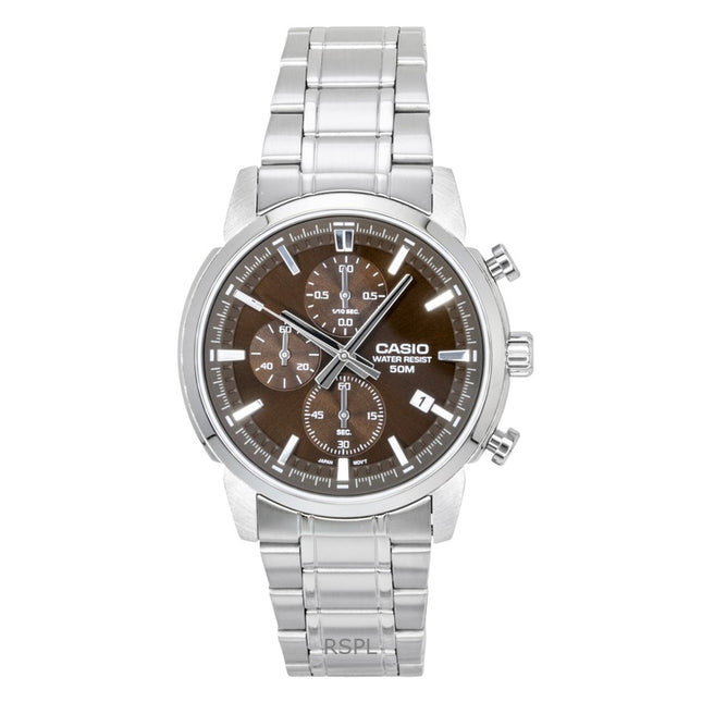 Casio Chronograph Analog Stainless Steel Brown Dial Quartz MTP-E510D-5AV Men's Watch