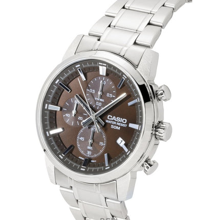 Casio Chronograph Analog Stainless Steel Brown Dial Quartz MTP-E510D-5AV Men's Watch