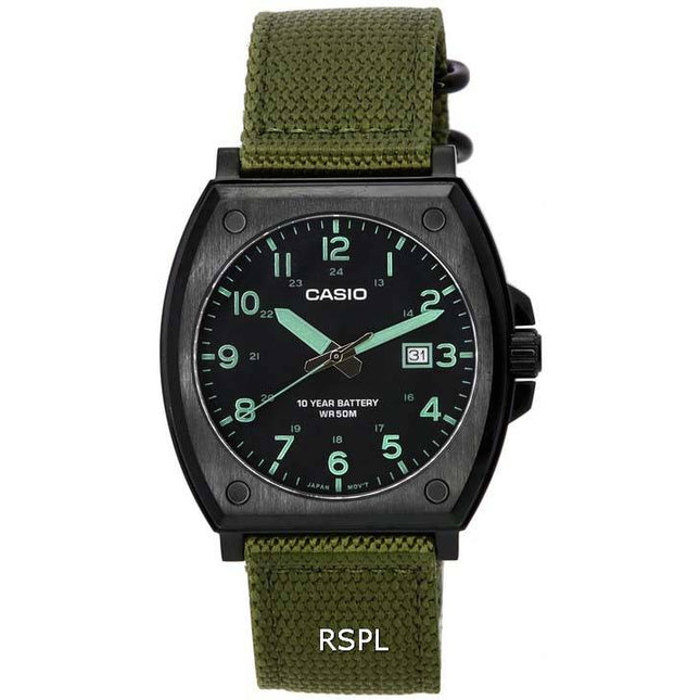 Casio Enticer Standard Analog Green Khaki Cloth Strap Quartz MTP-E715C-3A MTPE715C-3 Mens Watch