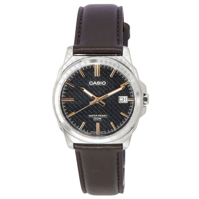 Casio Standard Analog Brown Leather Strap Black Dial Quartz MTP-E720L-5A Men's Watch