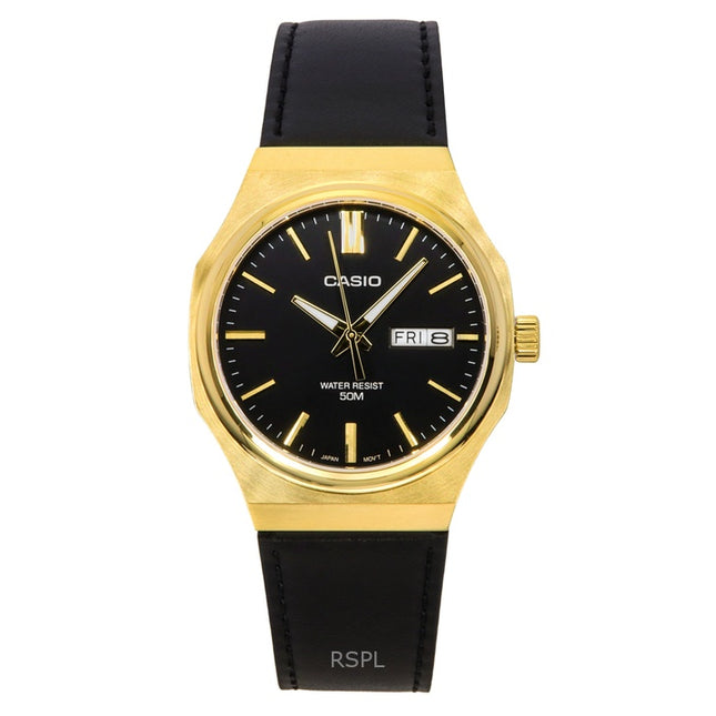 Casio Standard Analog Leather Strap Black Dial Quartz MTP-E735GL-1AV Men's Watch