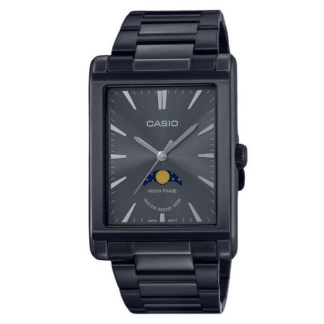 Casio Standard Analog Moon Phase Stainless Steel Black Dial Quartz MTP-M105B-1A Men's Watch