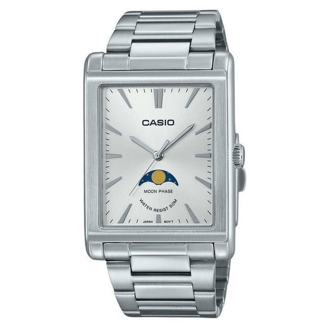 Casio Standard Analog Moon Phase Stainless Steel Silver Dial Quartz MTP-M105D-7A Mens Watch