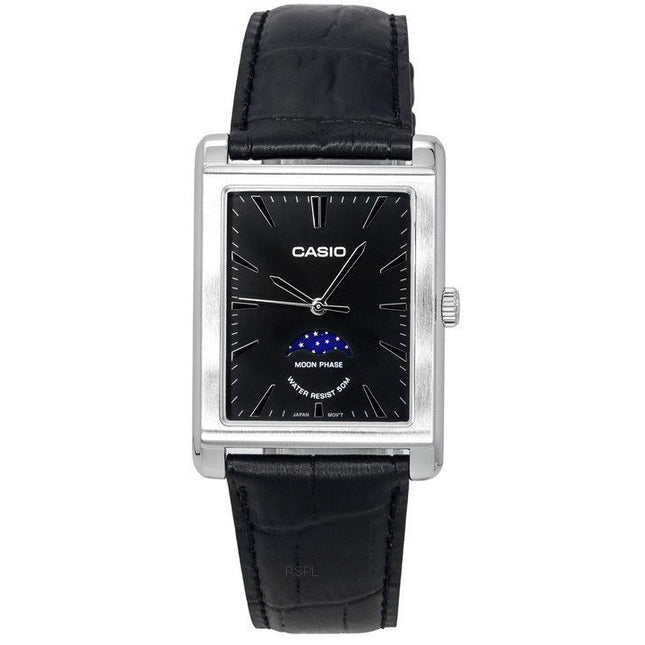 Casio Standard Analog Moon Phase Leather Strap Black Dial Quartz MTP-M105L-1A Men's Watch