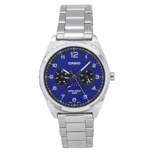 Casio Standard Analog Stainless Steel Moon Phase Blue Dial Quartz MTP-M300D-2A Men's Watch