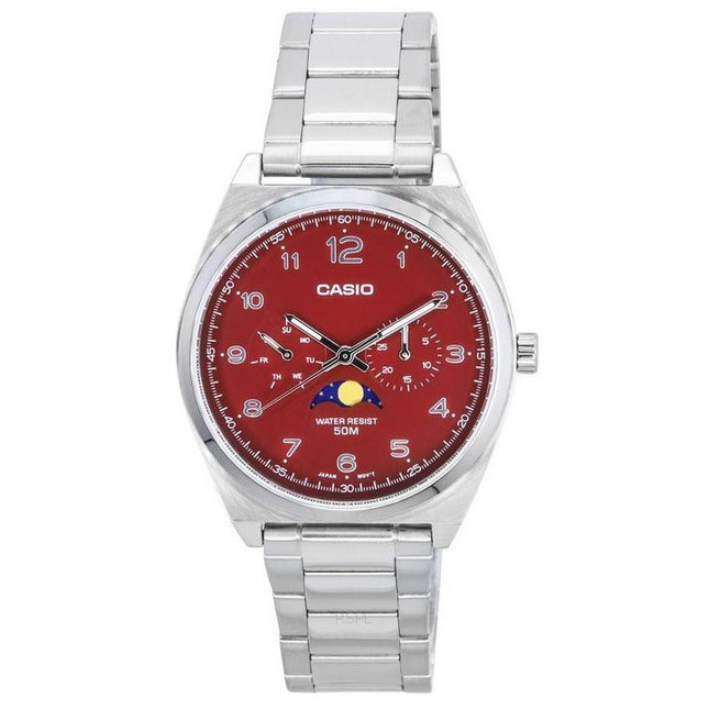 Casio Standard Analog Stainless Steel Moon Phase Red Dial Quartz MTP-M300D-4A  Mens Watch