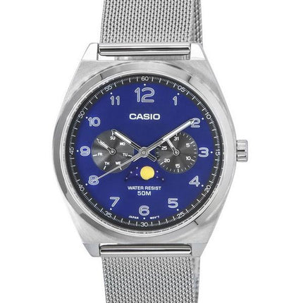 Casio Standard Analog Stainless Steel Mesh Bracelet Moon Phase Blue Dial Quartz MTP-M300M-2A Men's Watch