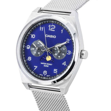 Casio Standard Analog Stainless Steel Mesh Bracelet Moon Phase Blue Dial Quartz MTP-M300M-2A Men's Watch