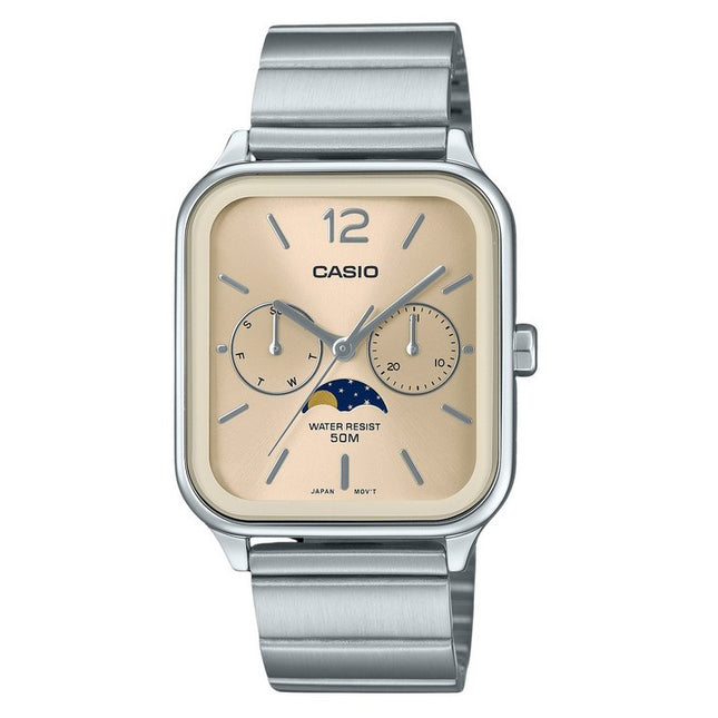Casio Standard Analog Moon Phase Stainless Steel Champagne Dial Quartz MTP-M305D-9AV Men's Watch