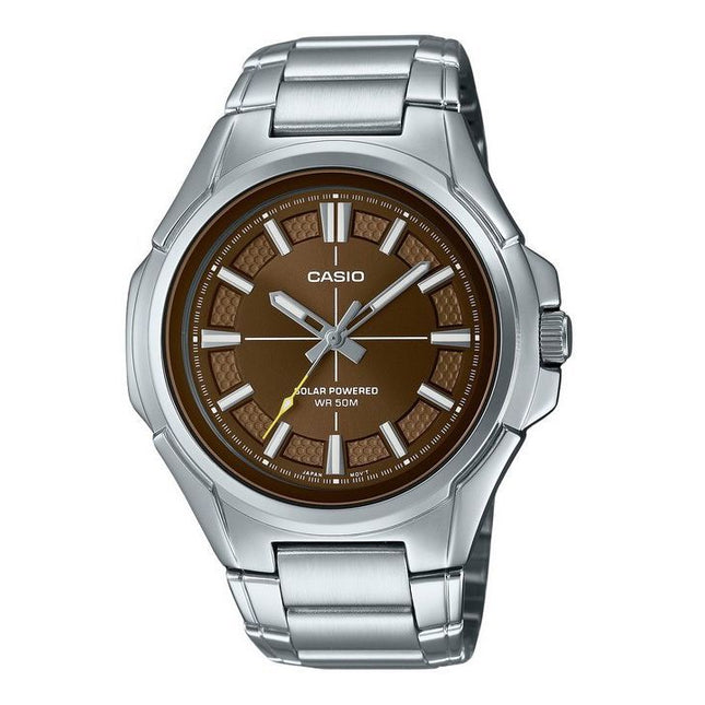Casio Standard Analog Stainless Steel Brown Dial Solar MTP-RS100D-5AV Men's Watch