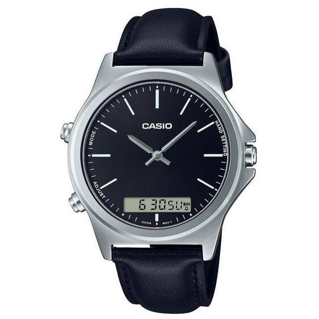 Casio Analog Digital Black Dial Leather Strap MTP-VC01L-1E MTPVC01L-1 Men's Watch