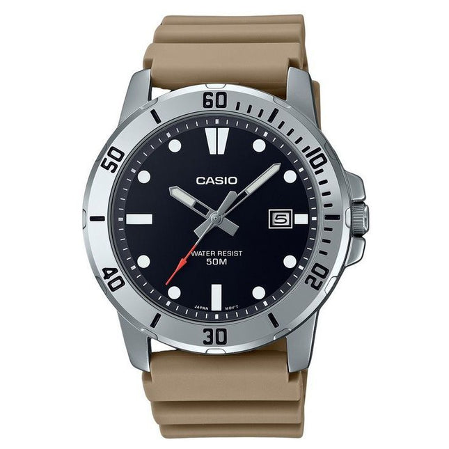 Casio Standard Analog Beige Resin Strap Black Dial Quartz MTP-VD01-5E Men's Watch