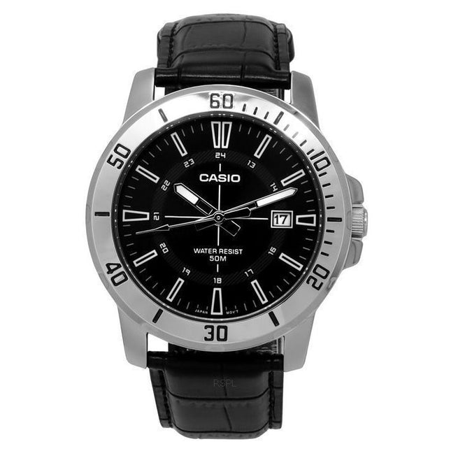Casio Standard Analog Black Leather Strap Black Dial Quartz MTP-VD01L-1C Men's Watch