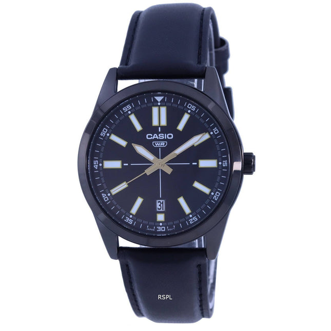 Casio Analog Black Dial Leather Strap Quartz MTP-VD02BL-1E MTPVD02BL-1 Men's Watch