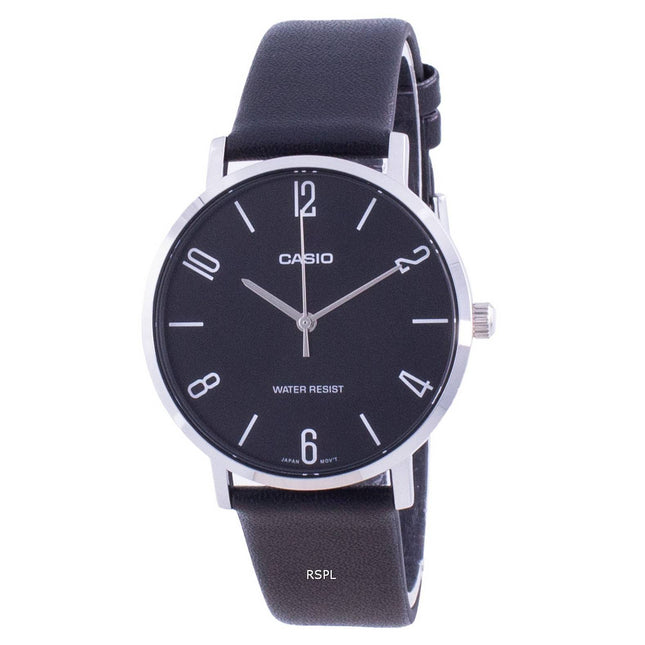Casio Black Dial Leather Strap Quartz MTP-VT01L-1B2 MTPVT01L-1B2 Men's Watch